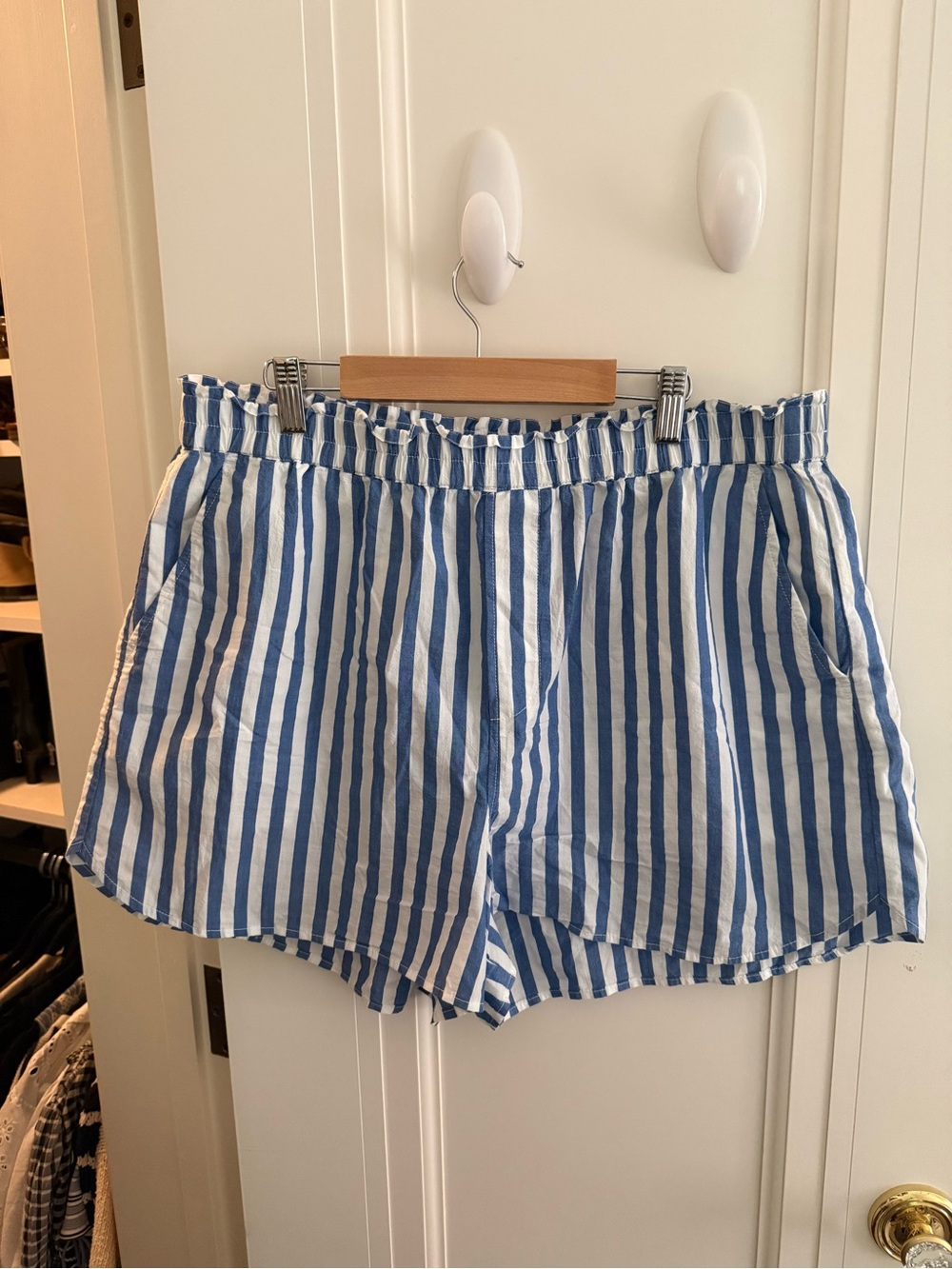Madewell Blue & White Striped High-Waist Shorts